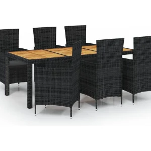 Ewald 7-delige Tuinset met kussens poly rattan zwart Ewald 7-delige Tuinset met kussens poly rattan zwart