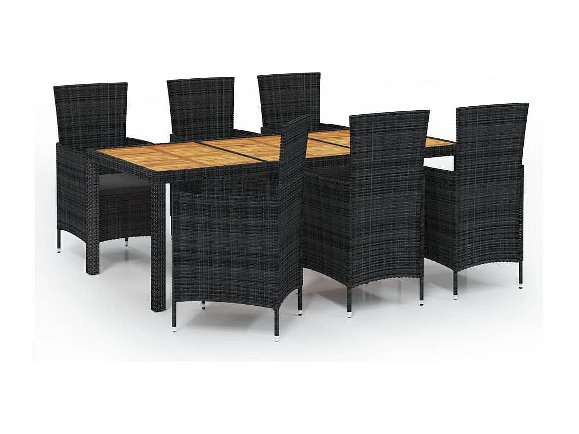 Ewald 7-delige Tuinset met kussens poly rattan zwart