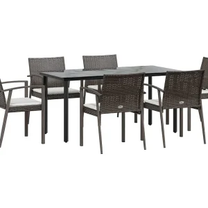 Ephrata 7-delige Tuinset met kussens poly rattan en staal Ephrata 7-delige Tuinset met kussens poly rattan en staal