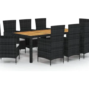 Fea 9-delige Tuinset met kussens poly rattan zwart Fea 9-delige Tuinset met kussens poly rattan zwart