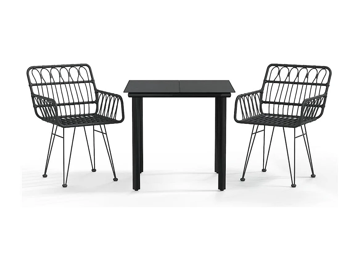 Francisca 3-delige Tuinset poly rattan zwart