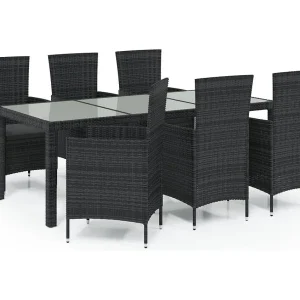 Ewald  7-delige Tuinset met kussens poly rattan zwart
