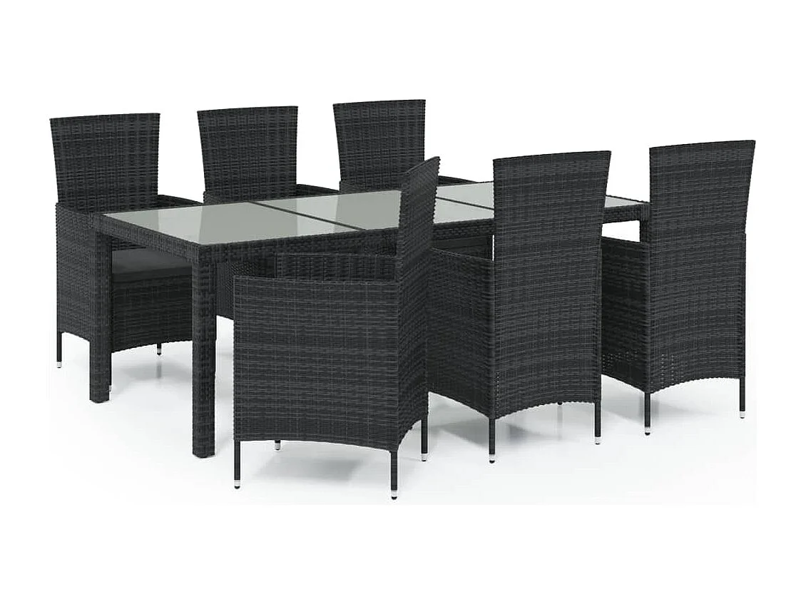 Ewald 7-delige Tuinset met kussens poly rattan zwart