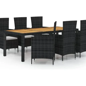 Fea 7-delige Tuinset met kussens poly rattan zwart Fea 7-delige Tuinset met kussens poly rattan zwart