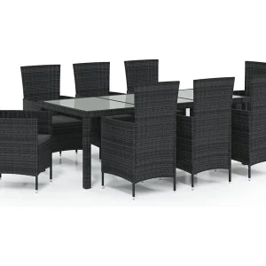 Ewald  9-delige Tuinset met kussens poly rattan zwart