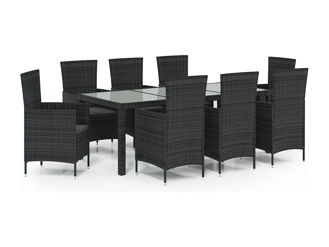 Ewald 9-delige Tuinset met kussens poly rattan zwart