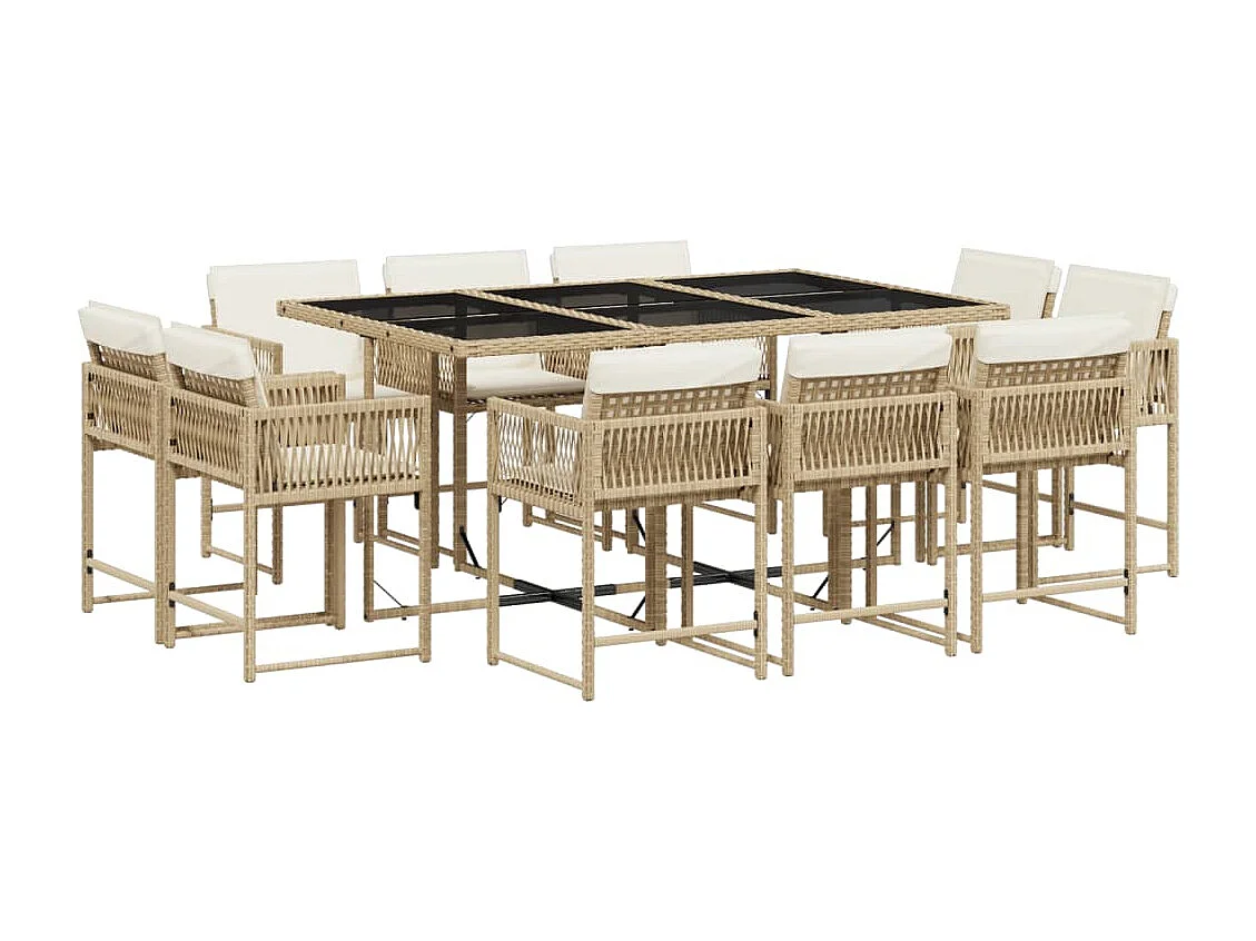 Emilia 11-delige Tuinset met kussens poly rattan beige