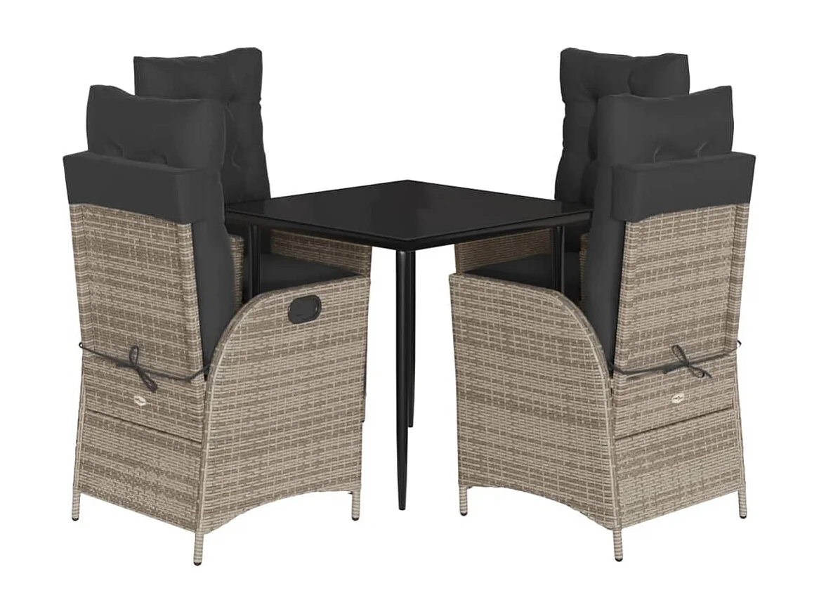 Eugenie 5-delige Tuinset met kussens poly rattan grijs