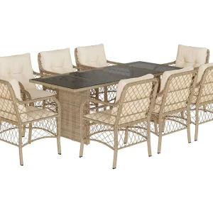 Fort Bragg 9-delige Tuinset met kussens poly rattan beige Fort Bragg 9-delige Tuinset met kussens poly rattan beige