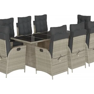 Emory  9-delige Tuinset met kussens poly rattan lichtgrijs