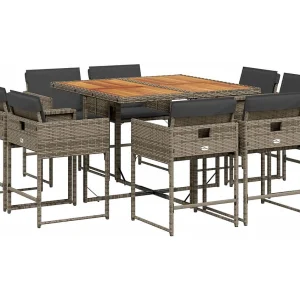 Emilia 9-delige Tuinset met kussens poly rattan grijs Emilia 9-delige Tuinset met kussens poly rattan grijs