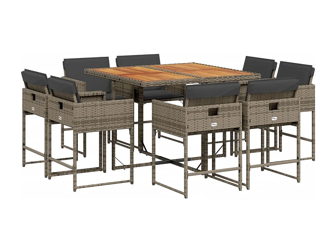 Emilia 9-delige Tuinset met kussens poly rattan grijs