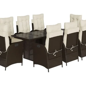 Emory 9-delige Tuinset met kussens poly rattan bruin Emory 9-delige Tuinset met kussens poly rattan bruin