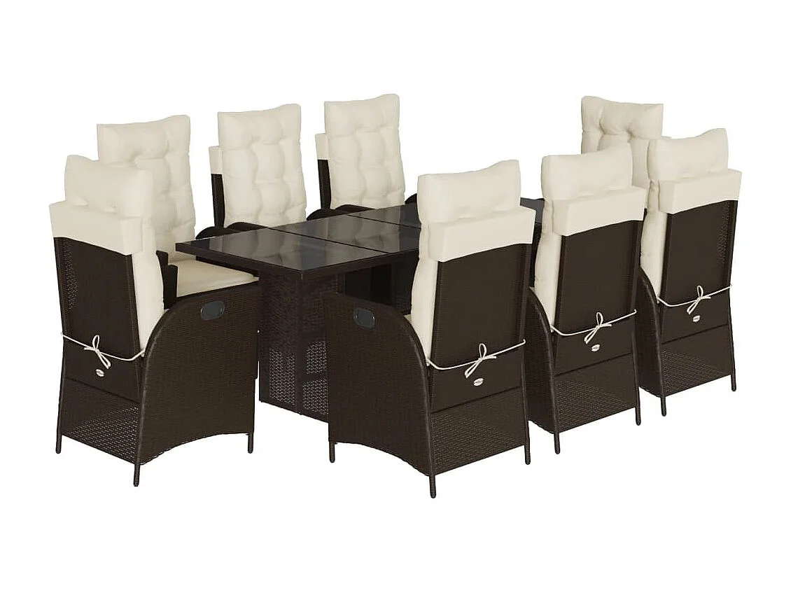 Emory 9-delige Tuinset met kussens poly rattan bruin