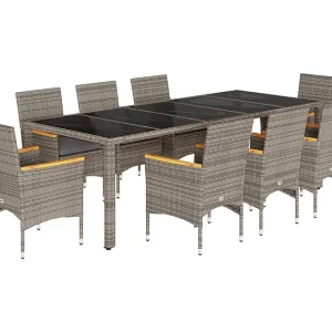 Gaston 9-delige Tuinset met kussens poly rattan en glas grijs Gaston 9-delige Tuinset met kussens poly rattan en glas grijs