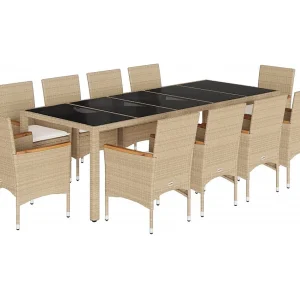 Gaston 11-delige Tuinset met kussens poly rattan en glas beige Gaston 11-delige Tuinset met kussens poly rattan en glas beige