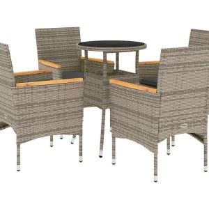 Eudes 5-delige Tuinset met kussens poly rattan en glas grijs Eudes 5-delige Tuinset met kussens poly rattan en glas grijs