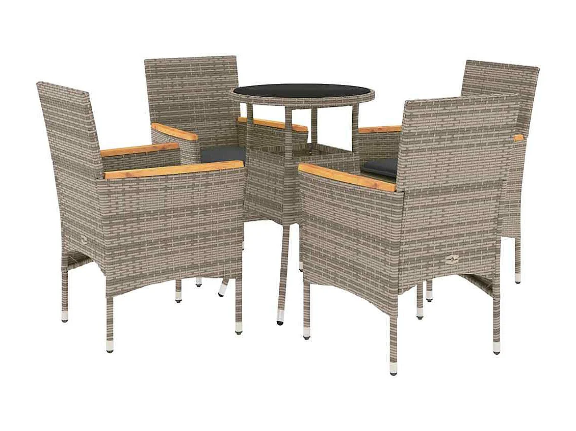 Eudes 5-delige Tuinset met kussens poly rattan en glas grijs