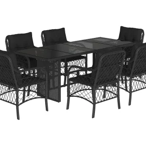 Fort Bragg 7-delige Tuinset met kussens poly rattan zwart Fort Bragg 7-delige Tuinset met kussens poly rattan zwart