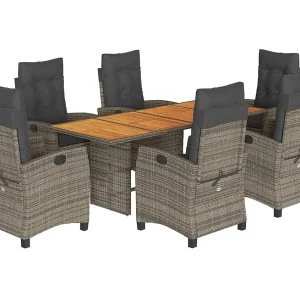 Frances 7-delige Tuinset met kussens poly rattan grijs Frances 7-delige Tuinset met kussens poly rattan grijs