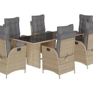 Emory 7-delige Tuinset met kussens poly rattan gemengd beige Emory 7-delige Tuinset met kussens poly rattan gemengd beige