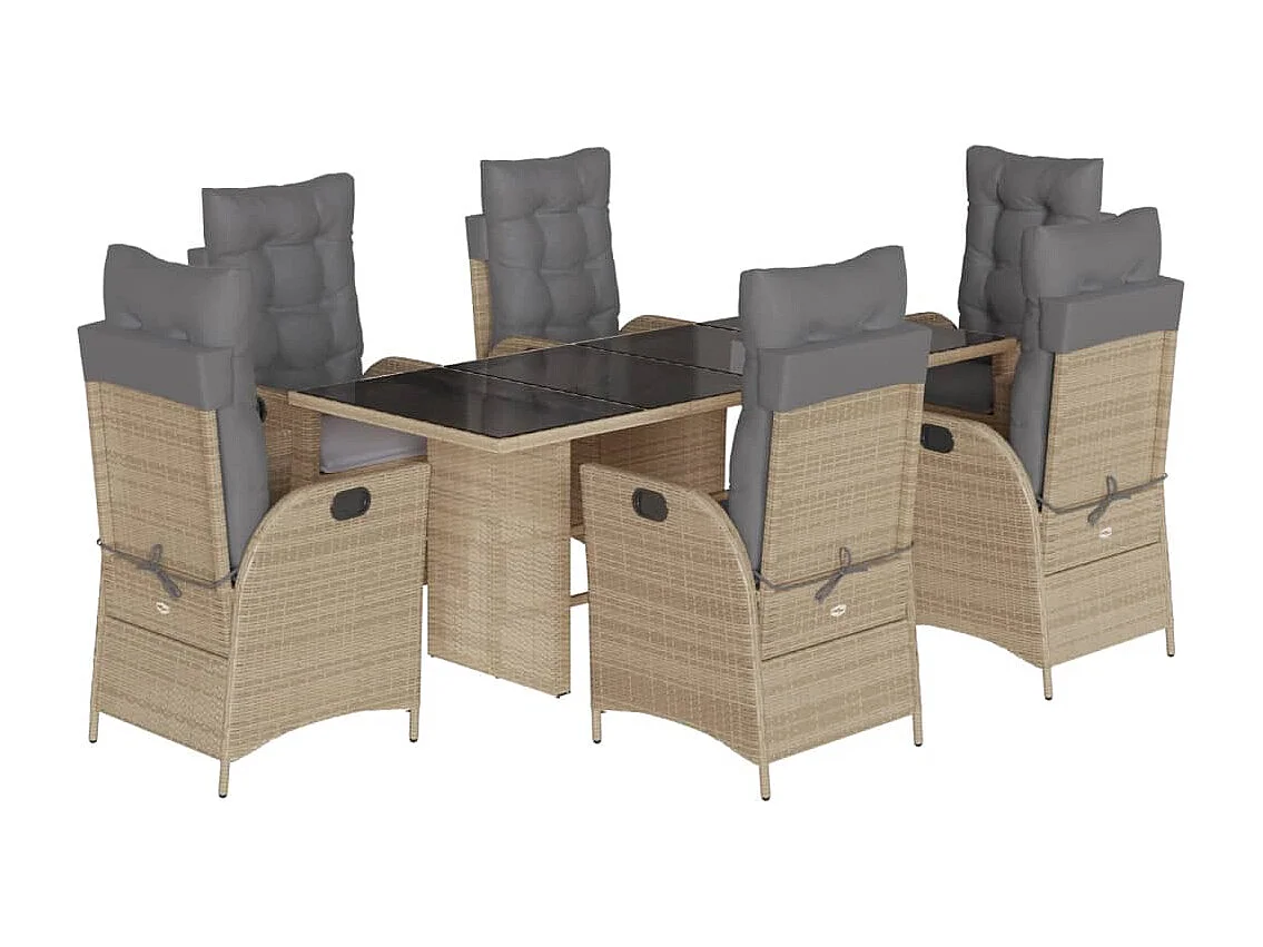 Emory 7-delige Tuinset met kussens poly rattan gemengd beige