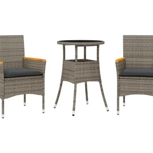 Eudes 3-delige Tuinset met kussens poly rattan en glas grijs Eudes 3-delige Tuinset met kussens poly rattan en glas grijs