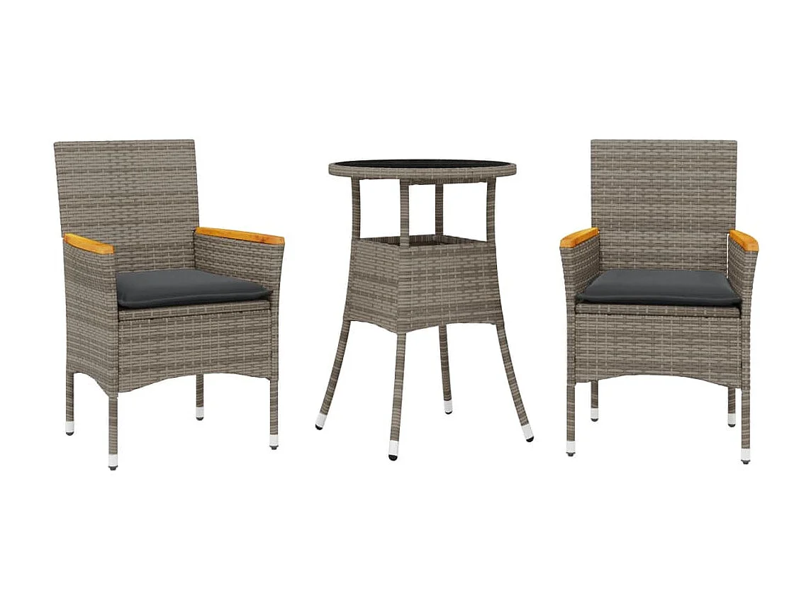 Eudes 3-delige Tuinset met kussens poly rattan en glas grijs