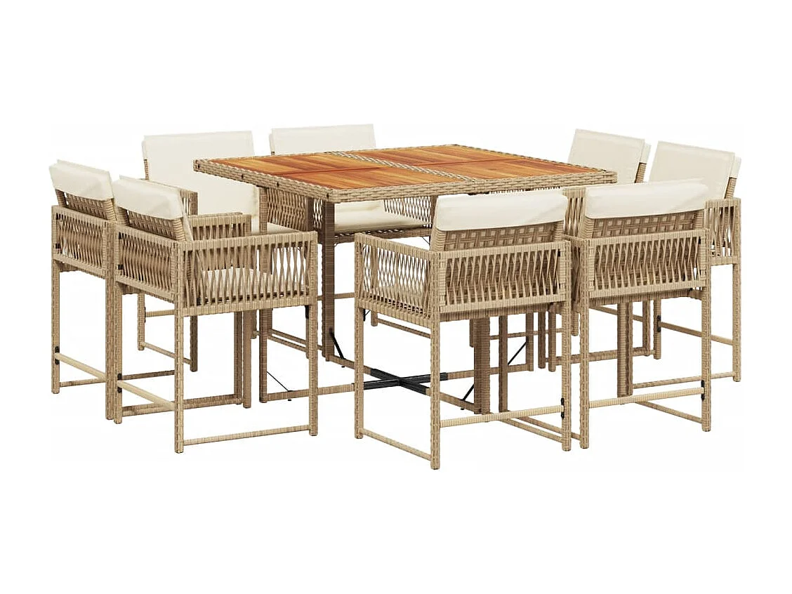 Emilia 9-delige Tuinset met kussens poly rattan beige