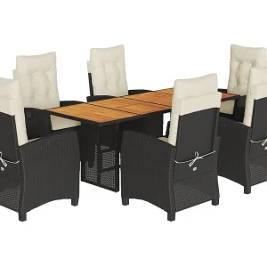 Frances 7-delige Tuinset met kussens poly rattan zwart Frances 7-delige Tuinset met kussens poly rattan zwart