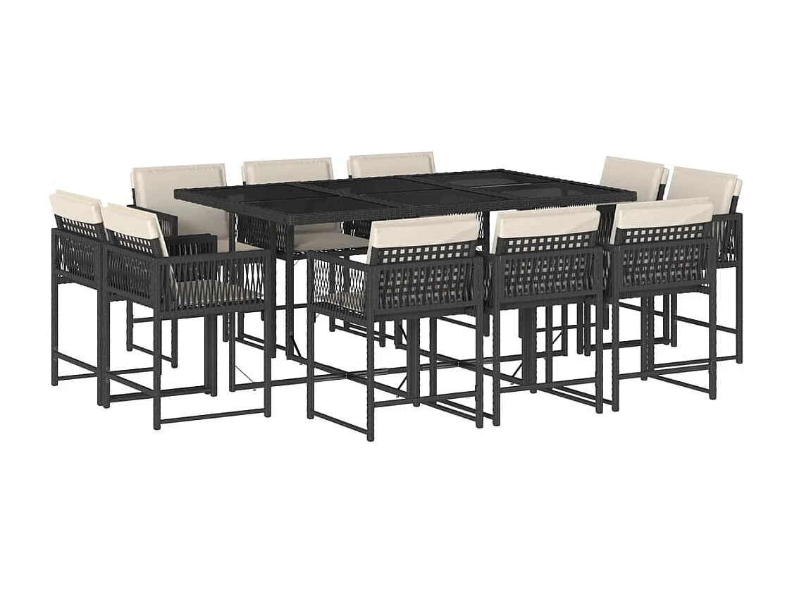 Emilia 11-delige Tuinset met kussens poly rattan zwart