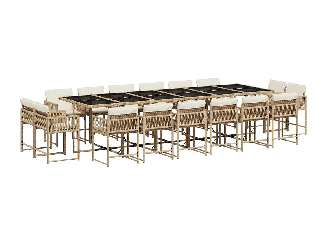 Emilia 17-delige Tuinset met kussens poly rattan beige