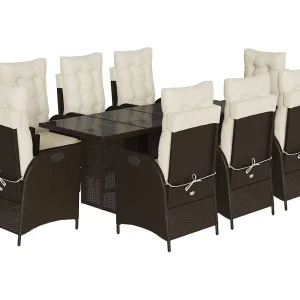 Emory 9-delige Tuinset met kussens poly rattan bruin Emory 9-delige Tuinset met kussens poly rattan bruin