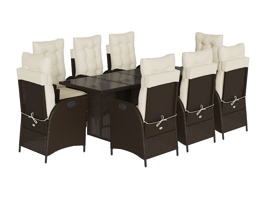 Emory 9-delige Tuinset met kussens poly rattan bruin