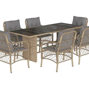 Fort Bragg 7-delige Tuinset met kussens poly rattan gemengd beige Fort Bragg 7-delige Tuinset met kussens poly rattan gemengd beige