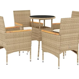 Eudes 5-delige Tuinset met kussens poly rattan en glas beige Eudes 5-delige Tuinset met kussens poly rattan en glas beige