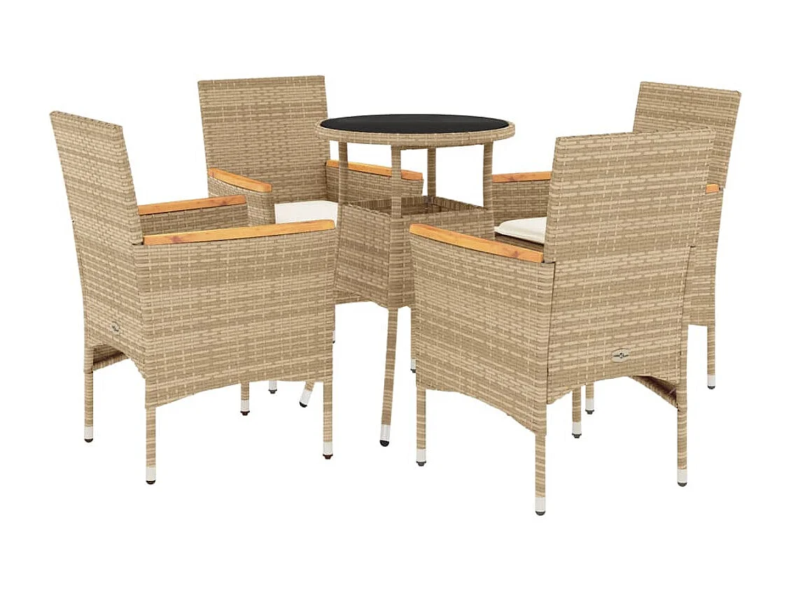 Eudes 5-delige Tuinset met kussens poly rattan en glas beige