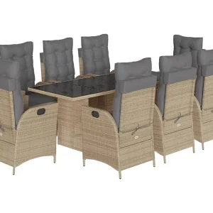 Emory 9-delige Tuinset met kussens poly rattan gemengd beige Emory 9-delige Tuinset met kussens poly rattan gemengd beige