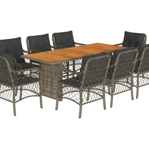Fort Bragg 9-delige Tuinset met kussens poly rattan grijs Fort Bragg 9-delige Tuinset met kussens poly rattan grijs