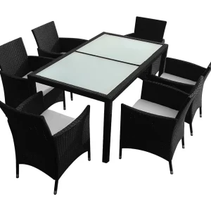 Fea 7-delige Tuinset met kussens poly rattan zwart Fea 7-delige Tuinset met kussens poly rattan zwart