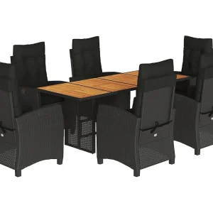Frances 7-delige Tuinset met kussens poly rattan zwart Frances 7-delige Tuinset met kussens poly rattan zwart