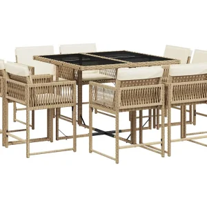 Emilia 9-delige Tuinset met kussens poly rattan beige Emilia 9-delige Tuinset met kussens poly rattan beige