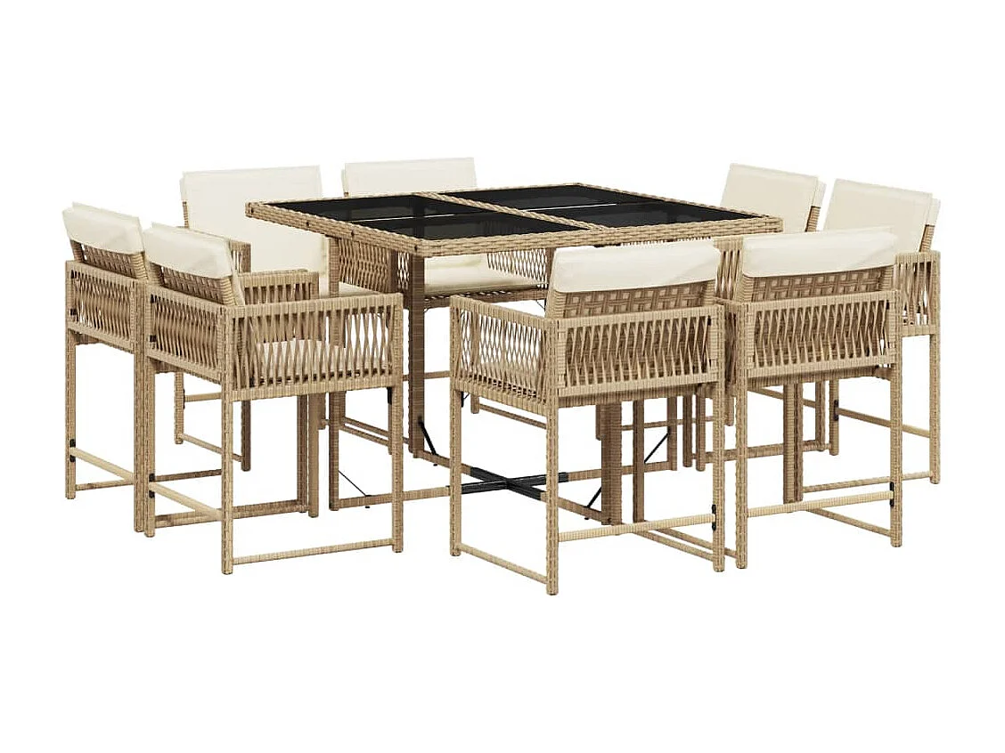Emilia 9-delige Tuinset met kussens poly rattan beige