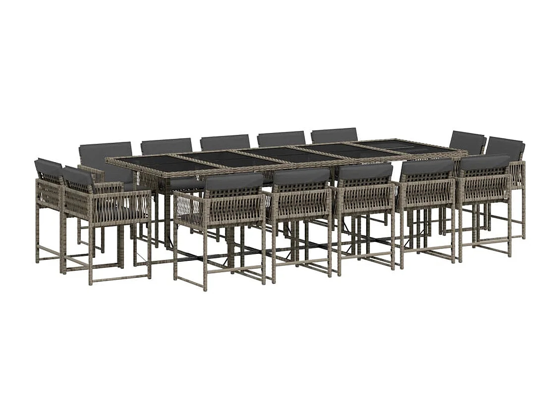 Emilia 15-delige Tuinset met kussens poly rattan grijs