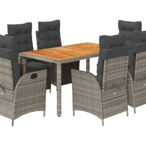Elviraa  7-delige Tuinset met kussens poly rattan grijs