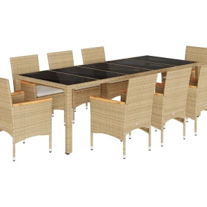 Gaston 9-delige Tuinset met kussens poly rattan en glas beige Gaston 9-delige Tuinset met kussens poly rattan en glas beige