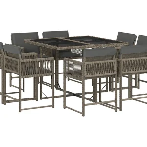 Emilia 9-delige Tuinset met kussens poly rattan grijs Emilia 9-delige Tuinset met kussens poly rattan grijs