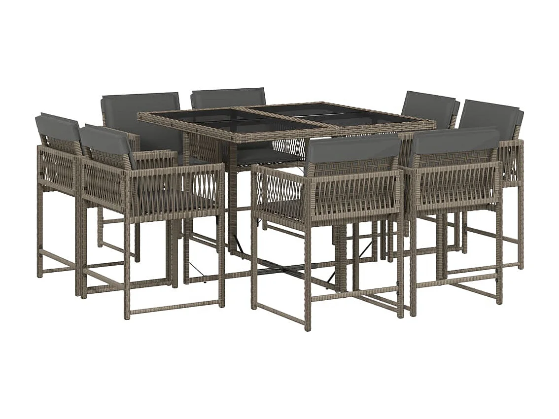 Emilia 9-delige Tuinset met kussens poly rattan grijs
