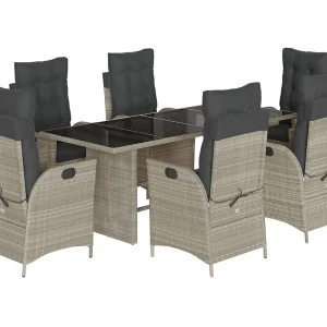 Emory 7-delige Tuinset met kussens poly rattan grijs Emory 7-delige Tuinset met kussens poly rattan grijs