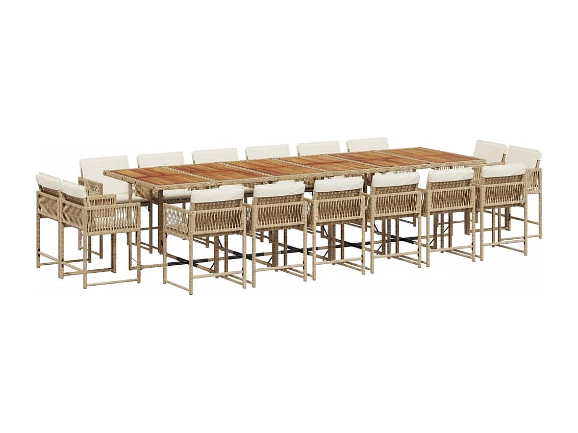 Emilia 17-delige Tuinset met kussens poly rattan beige